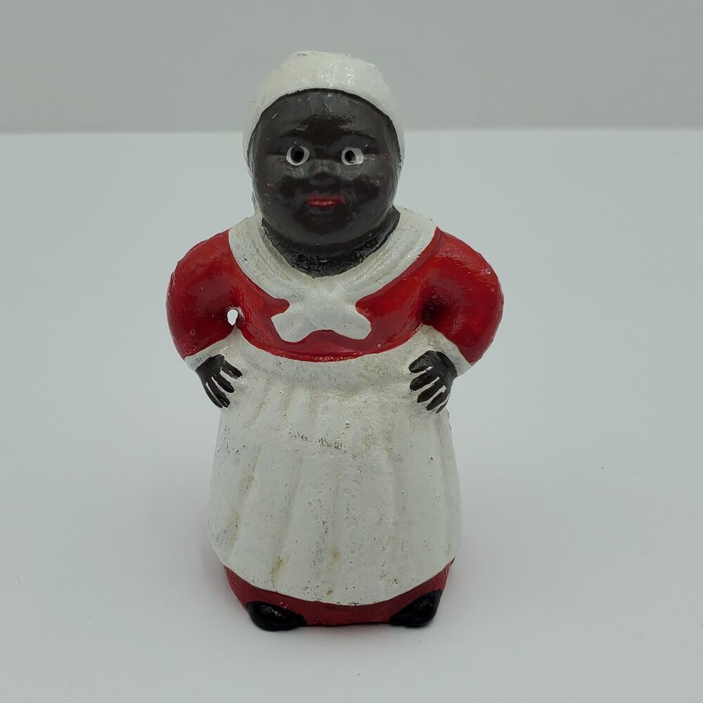 African American Woman Small Cast Iron Coin Bank Metal Maid Figure
